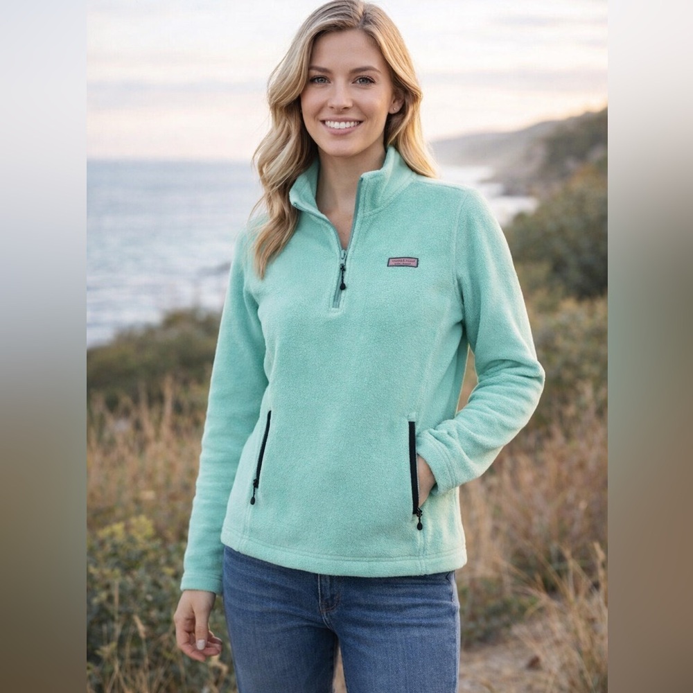 Vineyard Vines Women’s Mint Green 1/4 Zip Fleece Pullover Sweater/Jacket Medium